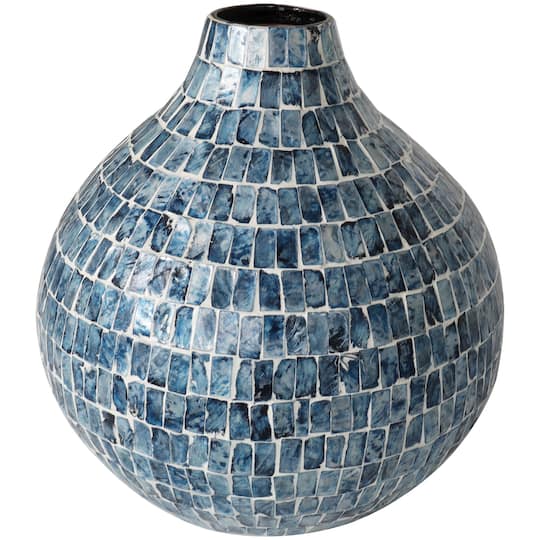 14" Blue Mother of Pearl Handmade Mosaic Inspired Vase